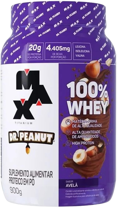 100% Whey Max Titanium x Dr. Peanut (900g), Sabor Avelã